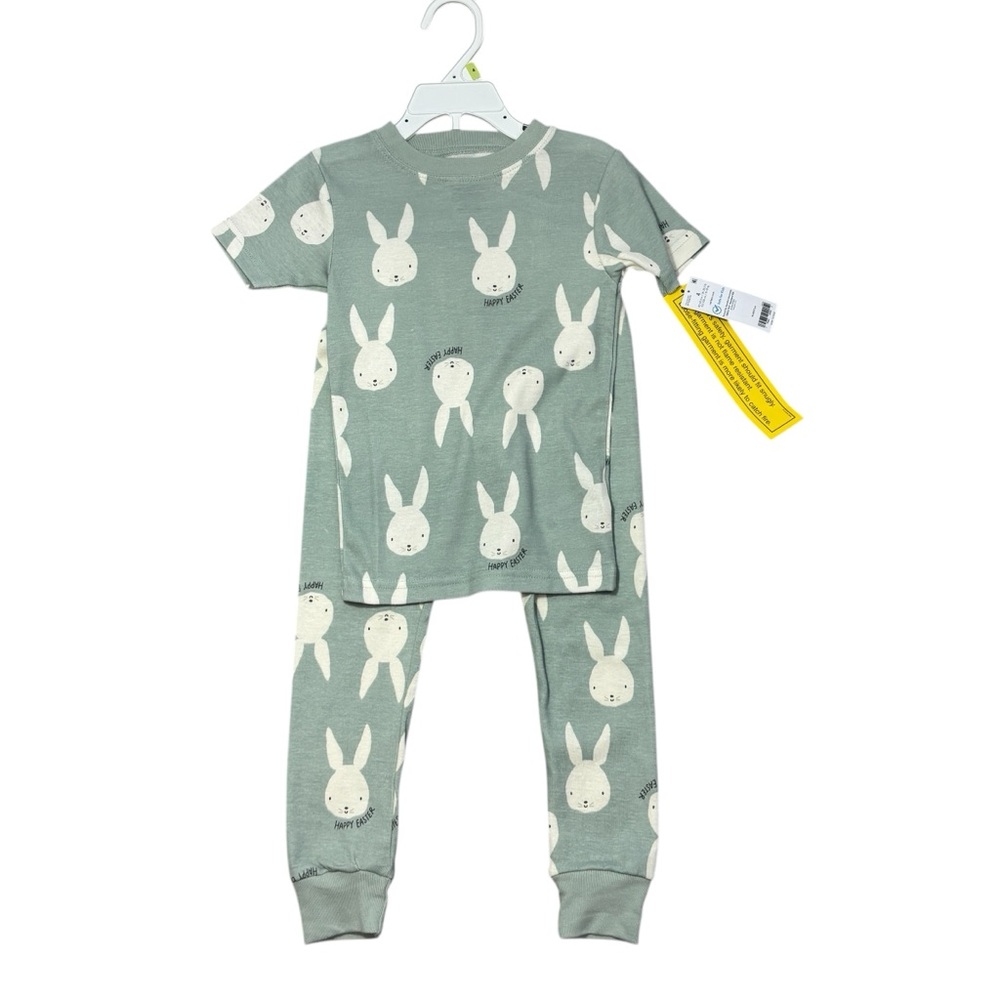Carter's Kids 2pc Easter Sage Green Bunny Print Pajama‎ Set - Size 4 NEW